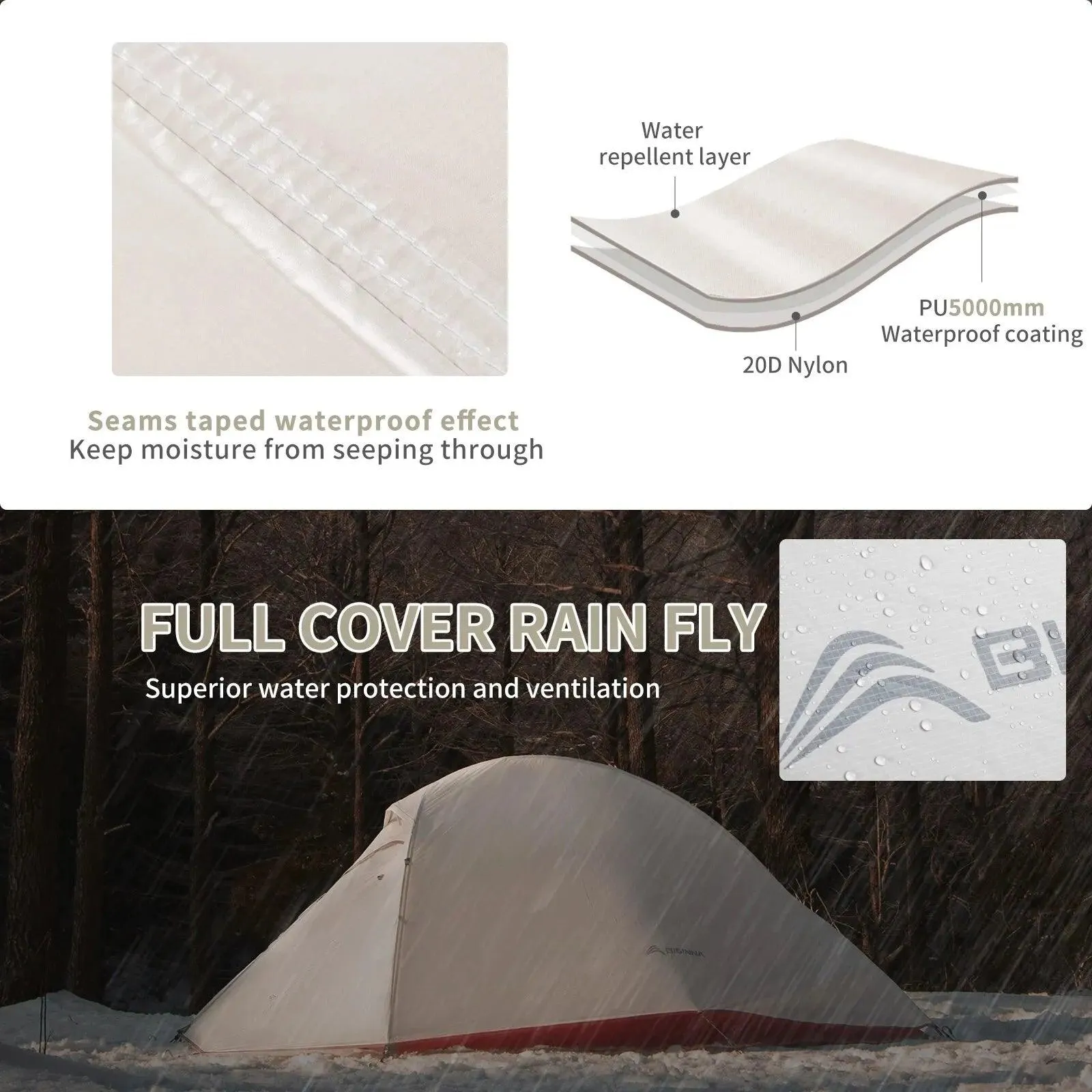 🏕️ BISINNA Ultralight Camping Tent | 20D Nylon Waterproof Tent for Backpacking, Hiking, & Travel | 1-2 Person Outdoor Shelter 🌳