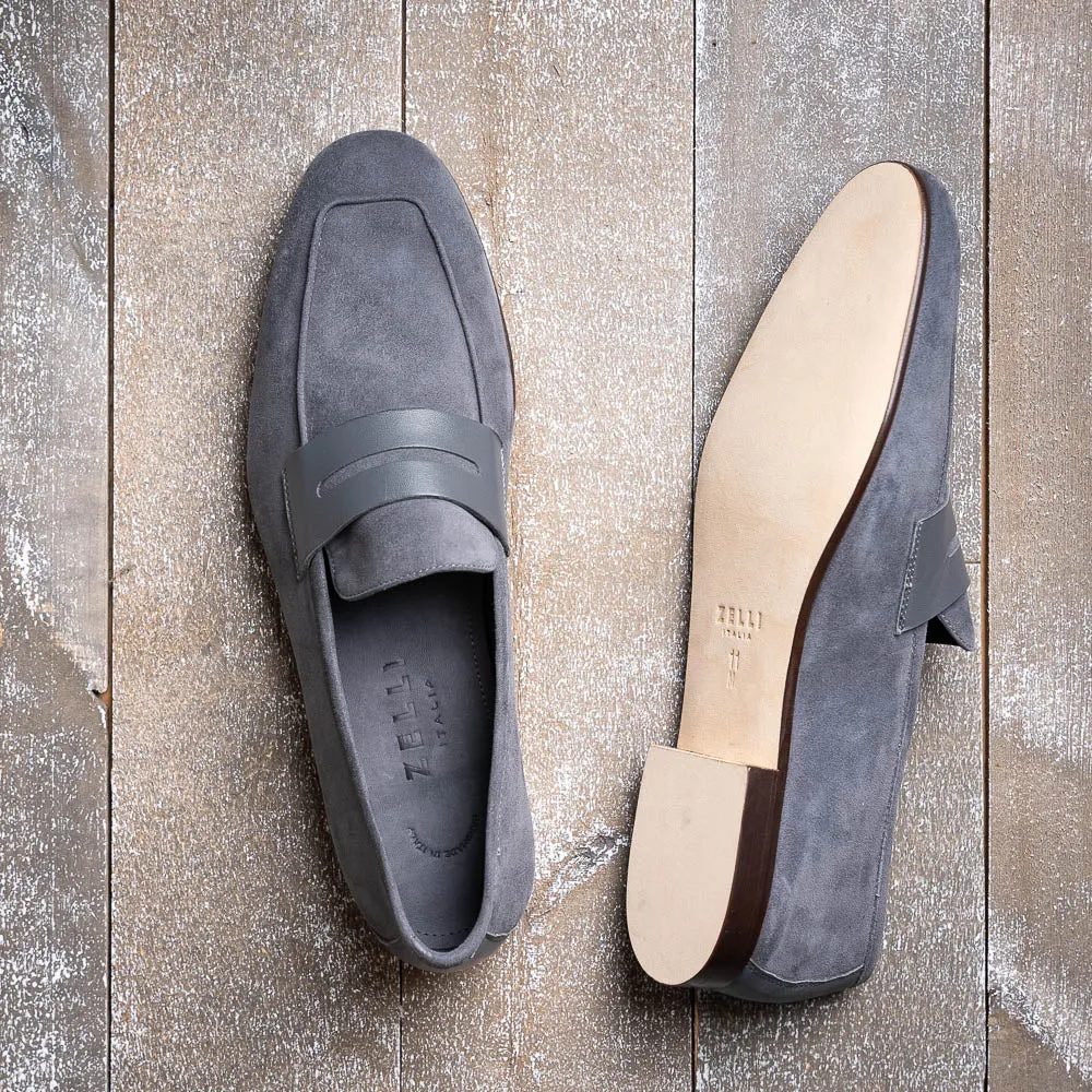 16-672-GRY Tippa Suede & Calfskin Penny Loafers Grey