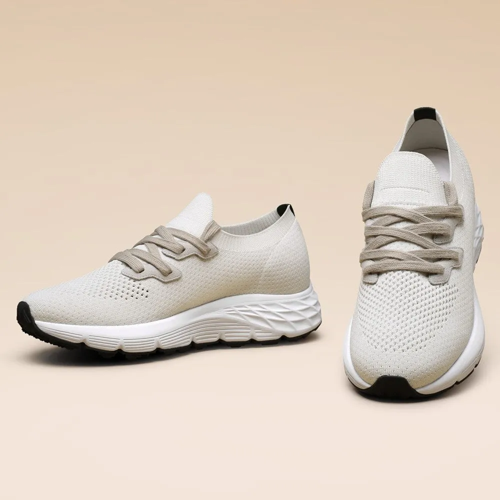 7 CM / 2.76 Inches CMR CHAMARIPA Knit Elevator Sneakers for Men - Off White Casual Height Boosting Shoes