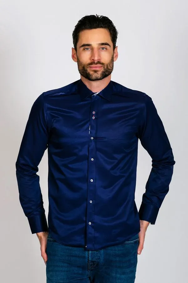 Alfie Navy Long Sleeve Wedding Shirt