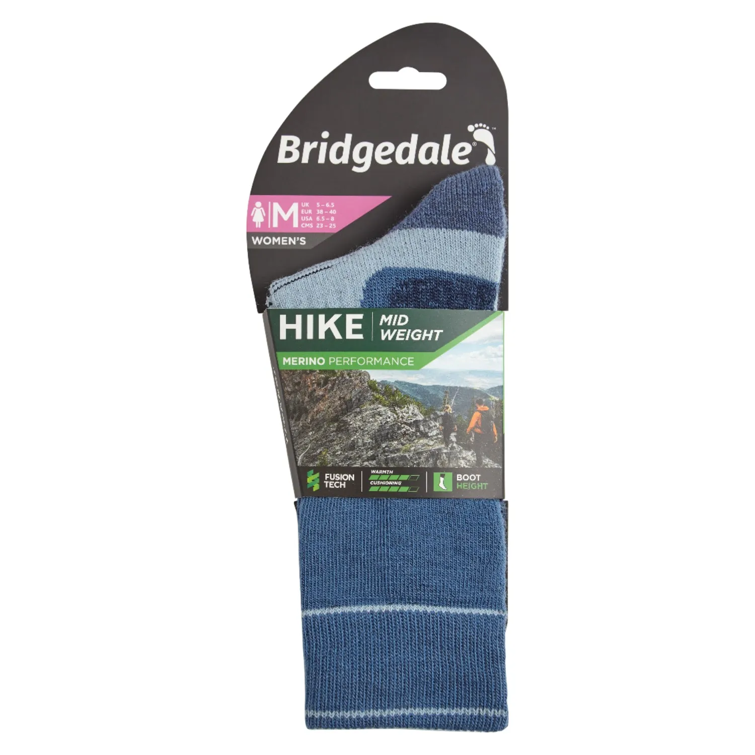 Bridgedale Women's MERINO Performance HIKE Socks (Midweight Blue)