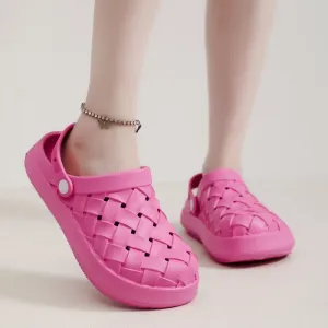 Cross-woven Clogs Shoes Summer Platform Baotou Dual-use Slippers Outdoor Garden Indoor Floor Bathroom Cozy Slipper Women House Shoes