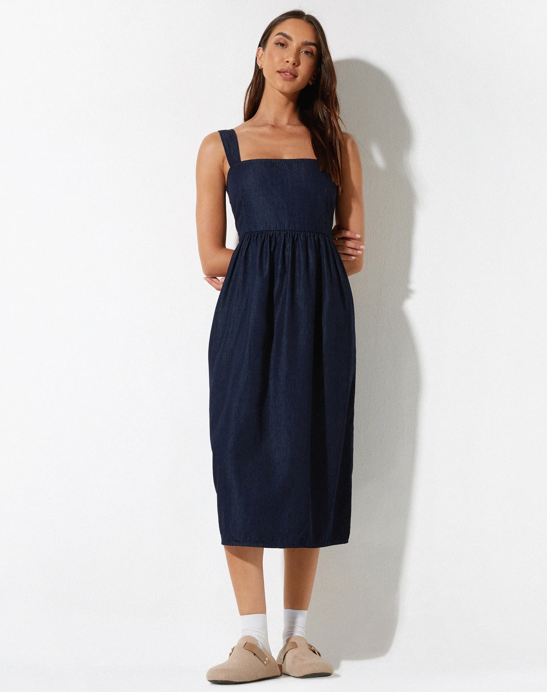 Doraya Midi Dress in Denim Blue Chambray