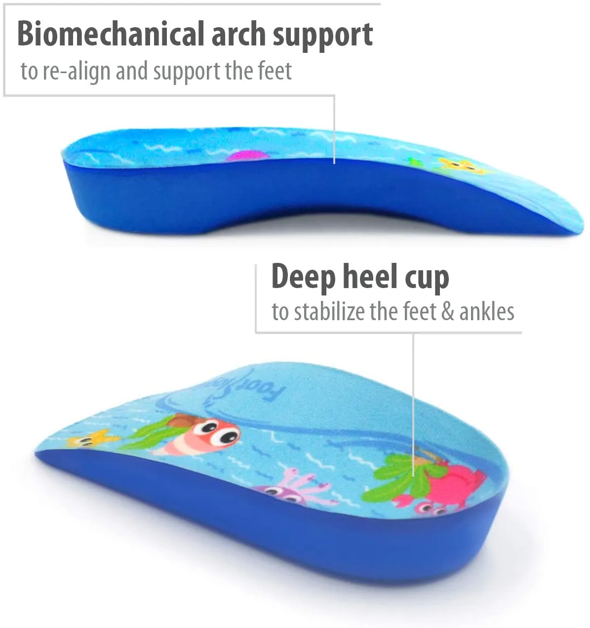 Footlogics Fun Kids Orthotic Shoe Insoles with Arch Support for Children’s Heel Pain