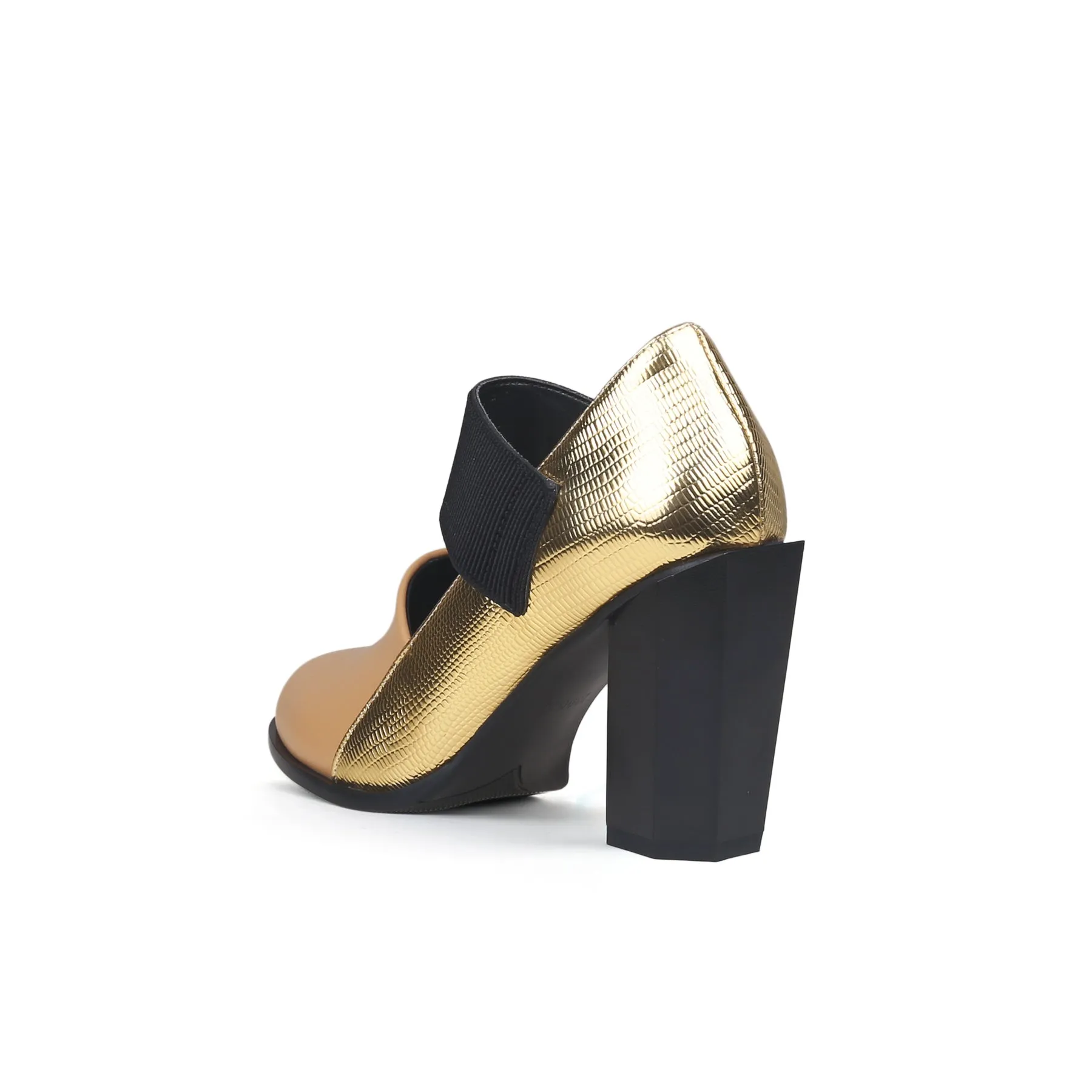 Gold Tone Apricot Block Heel Pumps