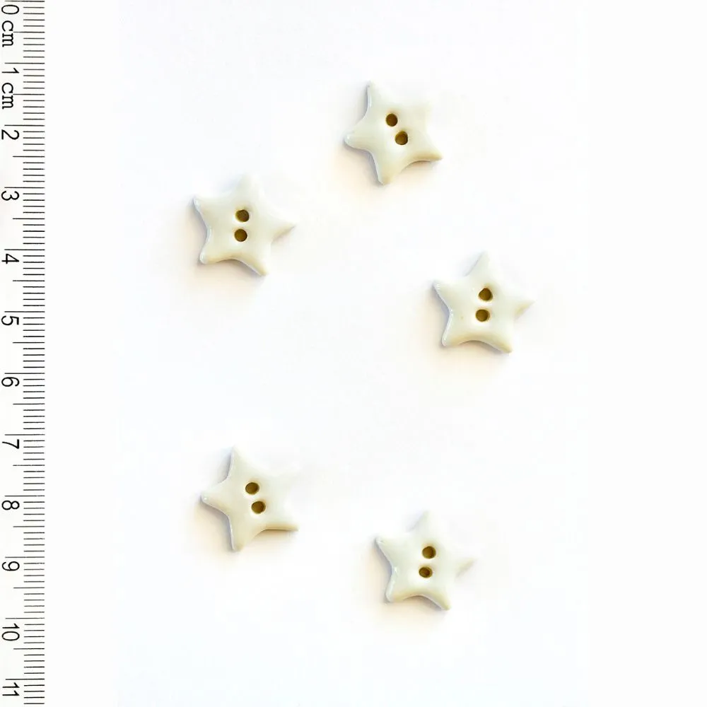 Handmade Buttons White Stars - Set of 5 (L235)