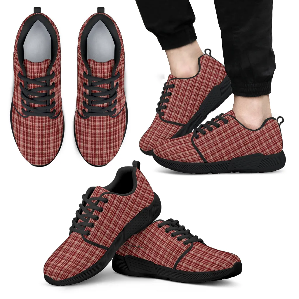 Maroon Beige Tight Plaid Athletic Sneakers