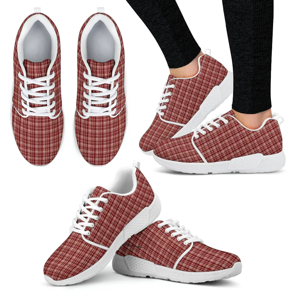 Maroon Beige Tight Plaid Athletic Sneakers