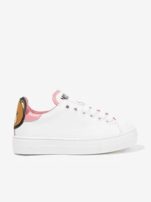 Moschino Girls Leather Teddy Bear Trainers in White