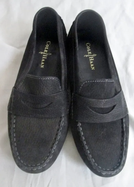 NEW Womens COLE HAAN MOC Suede Leather Slip on Shoe 7.5 BLACK Trek Loafer