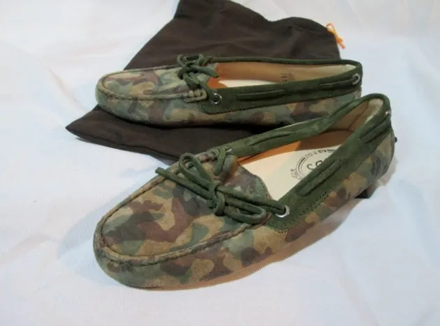 NEW Womens TOD'S ITALY Suede CAMO Driving Moccasins Shoe 36 6  Slip on Leather