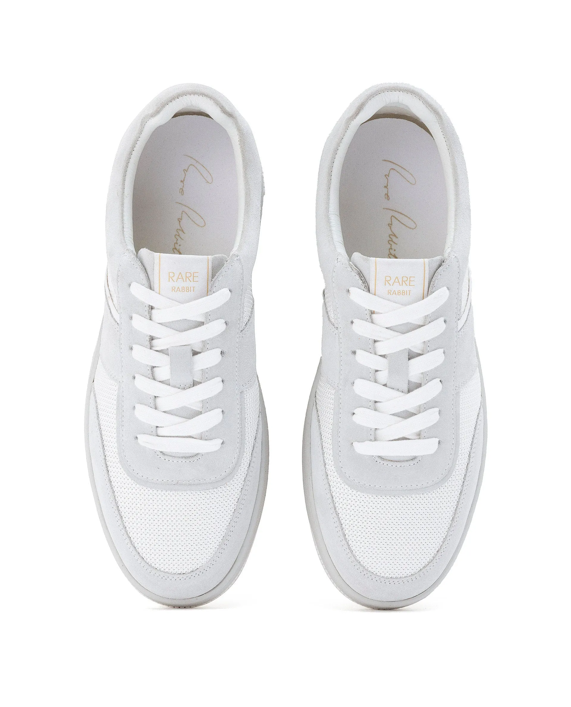 Rare Rabbit Men's Rubio White Premium Suede and Mesh Upper Round Toe Low-Top Lace-Up Sneaker Shoes