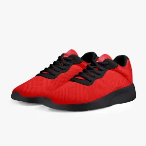 Red Color Mesh Adult Sneakers, Soft Solid Red Color Best Lifestyle Unisex Casual Designer Mesh Running Shoes With Black Soles