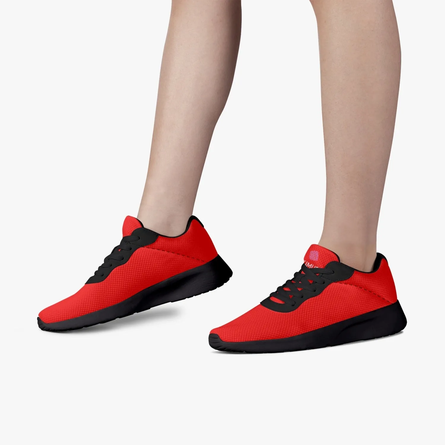 Red Color Mesh Adult Sneakers, Soft Solid Red Color Best Lifestyle Unisex Casual Designer Mesh Running Shoes With Black Soles