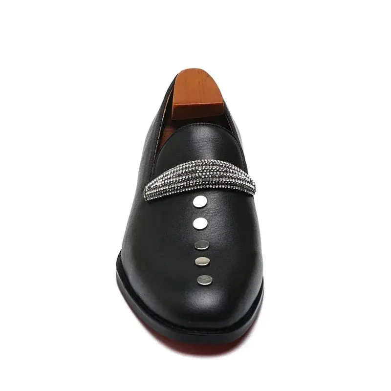 Solid Black Button Appliques Loafers