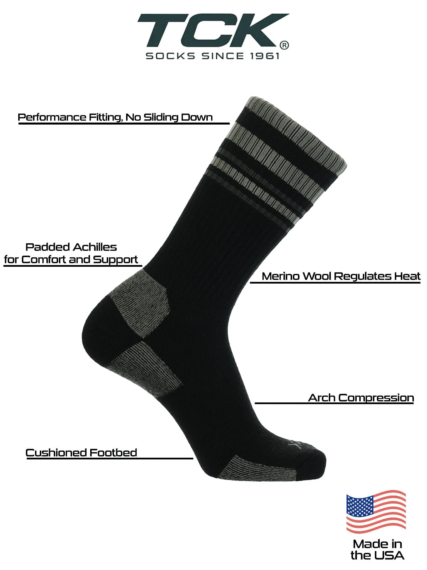 Striped Merino Wool Hiking Socks For Men & Women