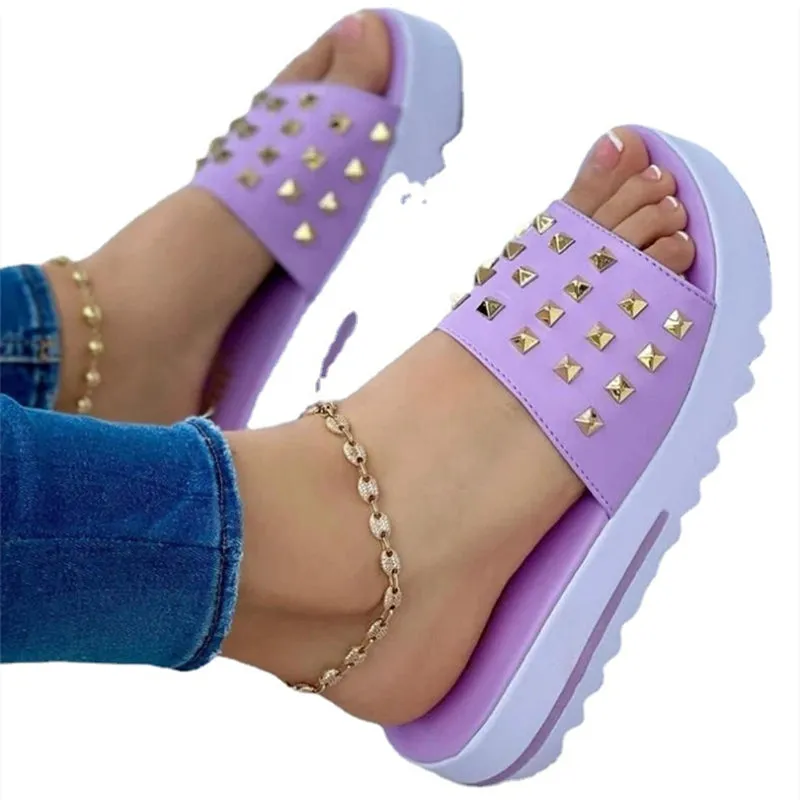 Women's Rivet Flat Open Toe Platform Casual Fashion Sandals