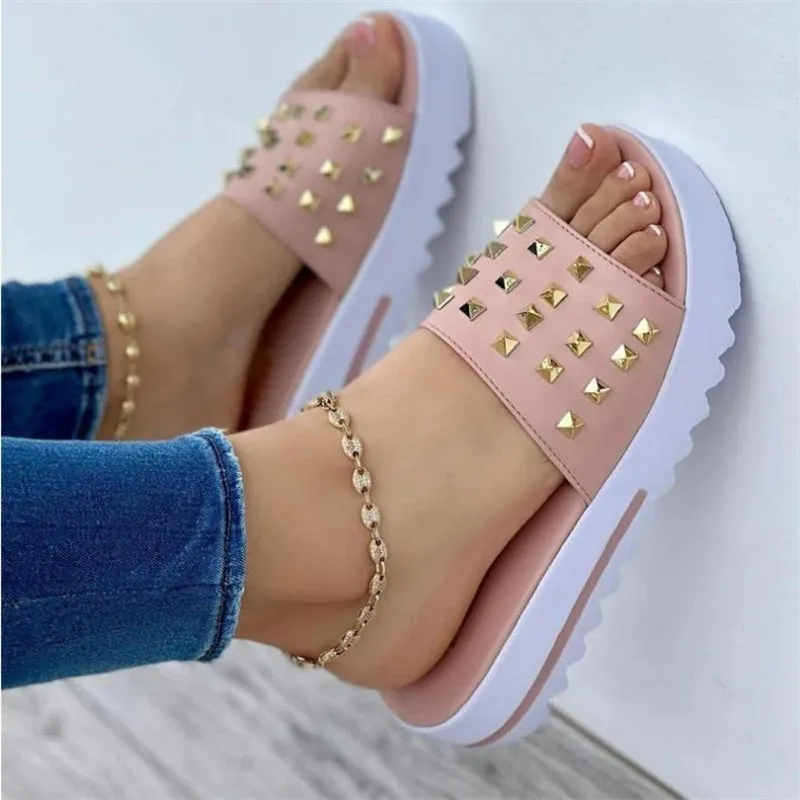 Women's Rivet Flat Open Toe Platform Casual Fashion Sandals