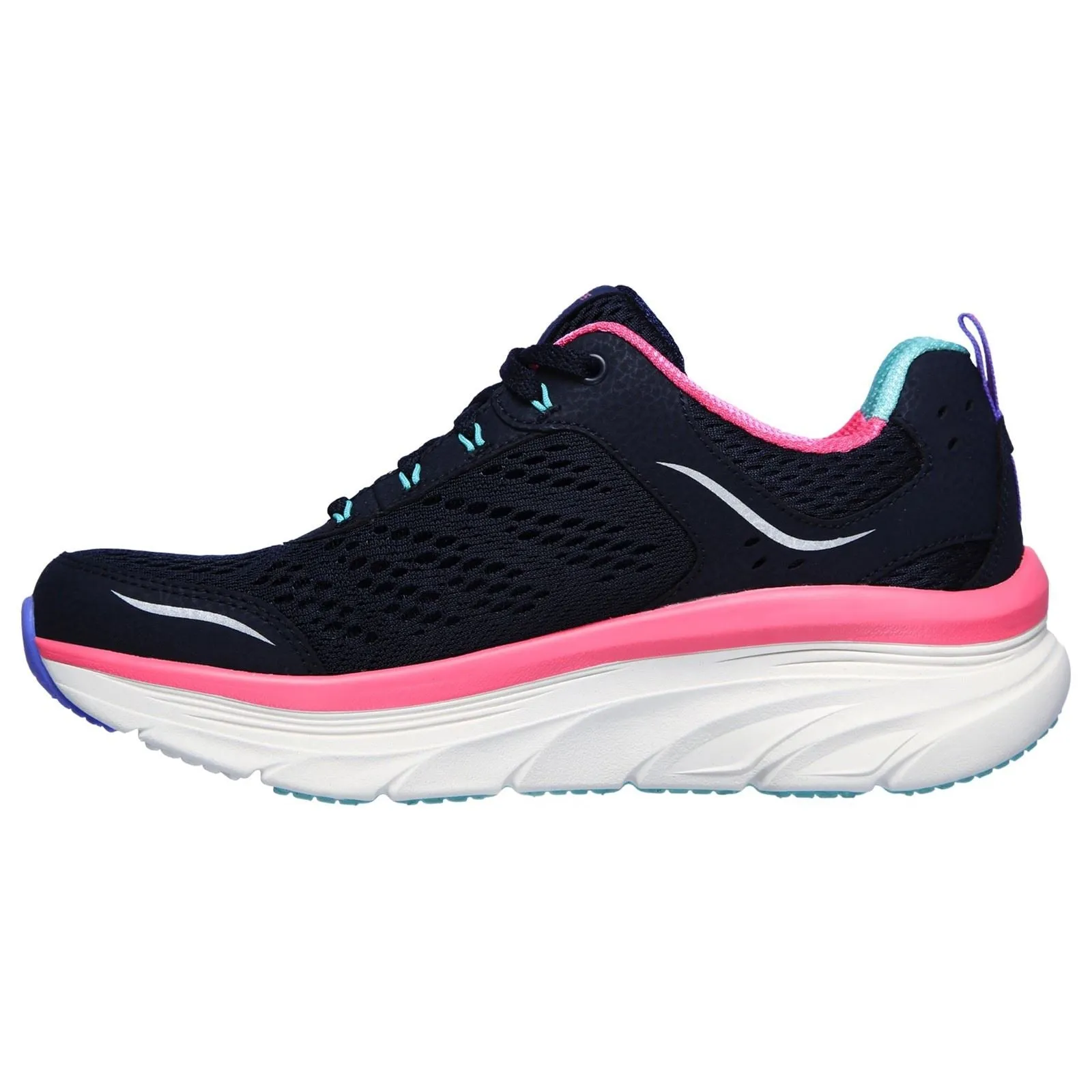 Women's Wide Fit Skechers 149023 D'lux Walker Infinite Motion Sports Sneakers - Navy/Multi